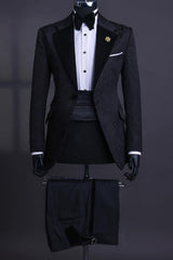 Fashionable Black Jacquard Notched Lapel Two-Piece Prom Suits