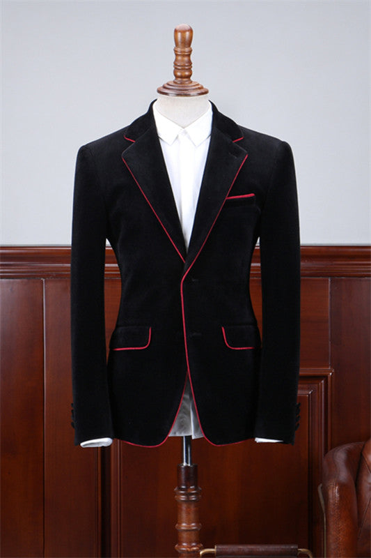 Fashionable Black Velvet Notched Lapel Men's Prom Suit