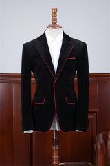 Fashionable Black Velvet Notched Lapel Men's Prom Suit