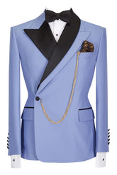 Fashionable Blue Peaked Lapel Two-Piece Prom Suit For Men