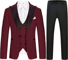Fashionable Burgundy Three-Piece Peaked Lapel Prom Ensemble