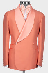 Fashionable Coral Shawl Collar Double-Breasted Wedding Suit