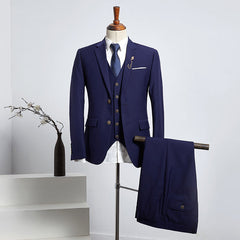 Fashionable Dark Blue Notched Lapel Two Button Slim Fit Business Suit