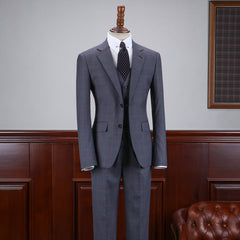 Fashionable Dark Gray Plaid Notched Lapel Two Button Business Suit
