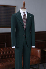 Fashionable Dark Green Notched Lapel Slim Fit Tailored Business Suit