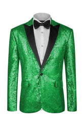 Fashionable Green Sequined Two-Piece Prom Attire for Men