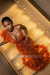 Fashionable Long Burgundy Mermaid One Shoulder Sleeveless Beaded Evening Dress with Appliques