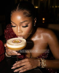 Fashionable Long Burgundy Mermaid One Shoulder Sleeveless Beaded Evening Dress with Appliques