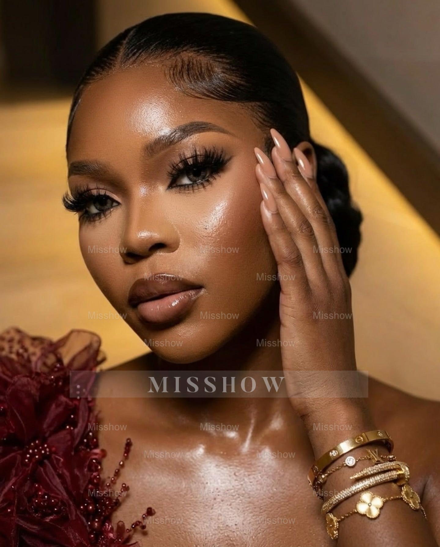 Fashionable Long Burgundy Mermaid One Shoulder Sleeveless Beaded Evening Dress with Appliques