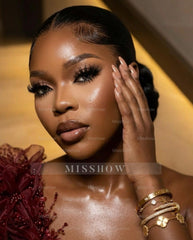 Fashionable Long Burgundy Mermaid One Shoulder Sleeveless Beaded Evening Dress with Appliques