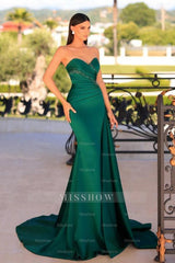 Fashionable Long Dark Green Mermaid Sleeveless Beading Satin Prom Evening Dresses