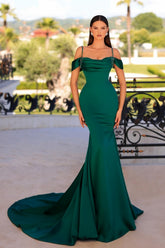 Fashionable Long Dark Green Mermaid Sleeveless Beading Satin Prom Evening Dresses