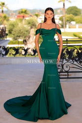 Fashionable Long Dark Green Mermaid Sleeveless Beading Satin Prom Evening Dresses