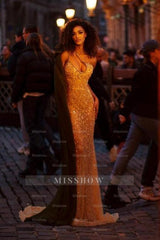 Fashionable Mermaid Halter Asymmetrical Sleeveless Beaded Evening Dresses With Pearls And Rhinestone