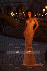 Fashionable Mermaid Halter Asymmetrical Sleeveless Beaded Evening Dresses With Pearls And Rhinestone