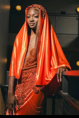 Fashionable Orange Sleeveless Mermaid Prom Dress With Beadings