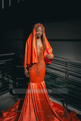 Fashionable Orange Sleeveless Mermaid Prom Dress With Beadings