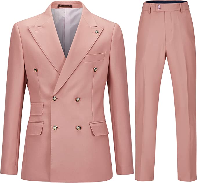 Fashionable Pink Double Breasted Peaked Lapel Men's Prom Suit