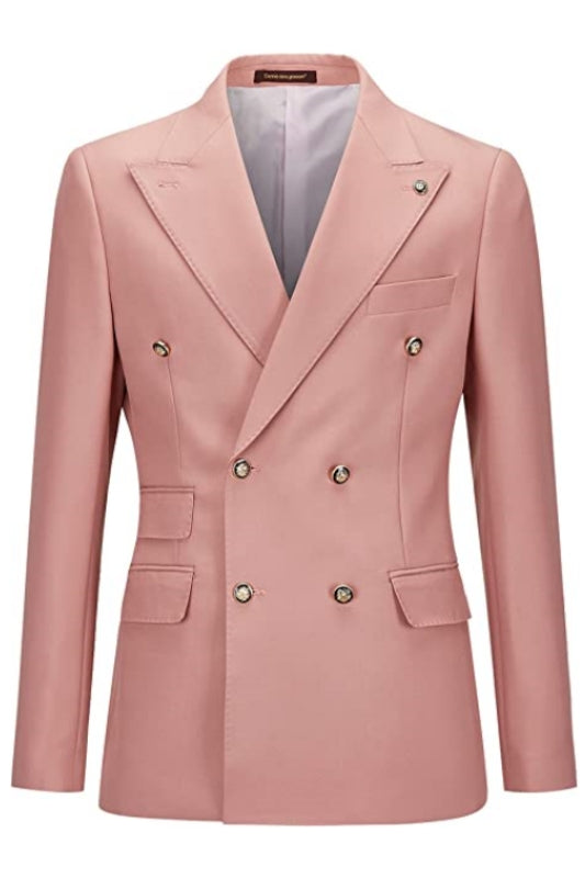 Fashionable Pink Double Breasted Peaked Lapel Men's Prom Suit