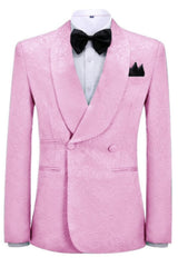 Fashionable Pink Jacquard Shawl Collar Double-Breasted Wedding Suit