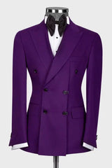 Fashionable Plum Peaked Lapel Double Breasted Prom Attire