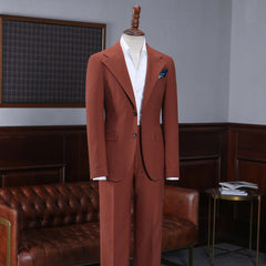 Fashionable Red Notched Lapel Two Button Slim Fit Business Suit