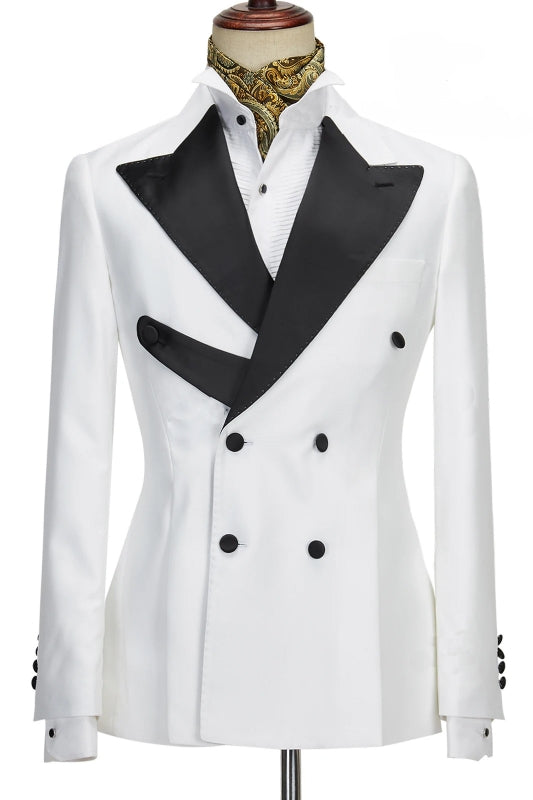 Fashionable White Peak Lapel Double Breasted Prom Suit