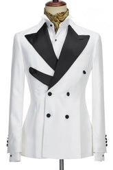 Fashionable White Peak Lapel Double Breasted Prom Suit