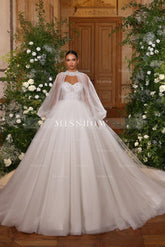 Fashionable White Sweetheart Ball Gown Illusion Tulle Wedding Dresses With Rhinestones