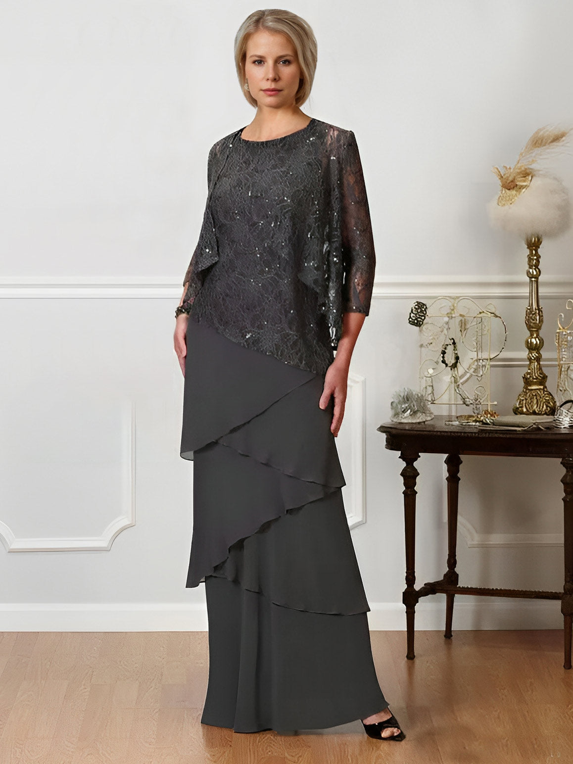 Floor-Length A-Line Mother of the Bride Dresses with Jewel Neck