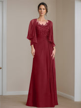 Floor-Length A-Line Princess Mother of the Bride Dress with Scoop Neck Pleats and Sequins