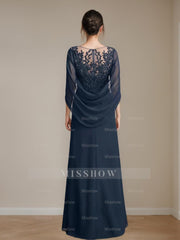 Floor-Length A-Line Princess Mother of the Bride Dresses with Scoop Neckline Pleated & Sequins