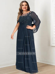 Floor-Length A-Line Princess Mother of the Bride Dresses with Scoop Neckline Pleated & Sequins