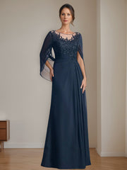 Floor-Length A-Line Princess Mother of the Bride Dresses with Scoop Neckline Pleated & Sequins