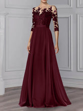 Floor-Length Mother of the Bride A-Line Dress with Jewel Neck and 3/4 Sleeves