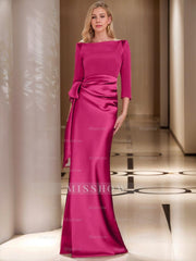 Floor-Length Mother of the Bride Dress with Bow and 3/4 Sleeves in Sheath/Column Style