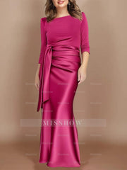 Floor-Length Mother of the Bride Dress with Bow and 3/4 Sleeves in Sheath/Column Style