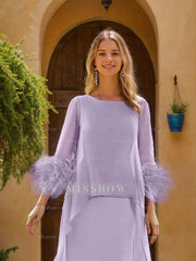 Floor-Length Mother of the Bride Dress with Cape Feathers and Jewel Neckline