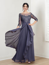 Floor-Length Mother of the Bride Dresses with A-Line and Princess Scoop Necklines