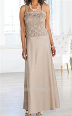 Floor-Length Mother of the Bride Gown with Spaghetti Strap Sheath/Column Design