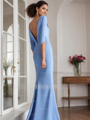 Floor-Length Mother of the Bride & Groom Dresses with Rhinestone Sheath/Column Scoop and 1/2 Length Sleeves