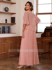 Floor-Length Princess V-Neck Mother of the Bride A-Line Dress with Appliques & Wrap in 2 Pics