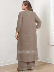 Floor-Length Round Neck Chiffon Pantsuits For The Mother Of The Bride With Jacket And Applique