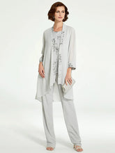 Floor-Length Round Neck Chiffon Pantsuits with Jacket for the Mother of the Bride