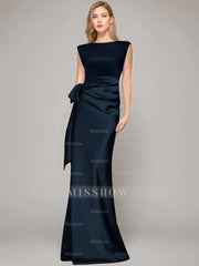 Floor-Length Sleeveless Mother of the Bride Dress with Bow and Shoulder Pad