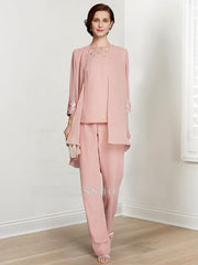 Floor-Length Square Neck Chiffon Pantsuit With Long Sleeves and Jacket for the Mother of the Bride