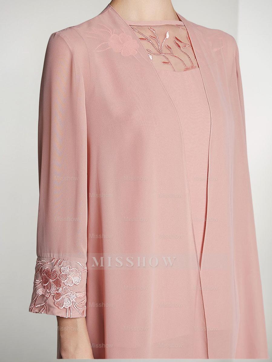 Floor-Length Square Neck Chiffon Pantsuit With Long Sleeves and Jacket for the Mother of the Bride