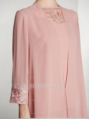 Floor-Length Square Neck Chiffon Pantsuit With Long Sleeves and Jacket for the Mother of the Bride