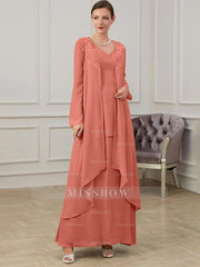 Floor-Length V-Neck A-Line Princess Gown for the Mother of the Bride