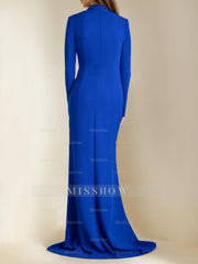 Floor-Length V-Neck Trumpet Mother of the Bride Dress with Mermaid Silhouette and Side Split